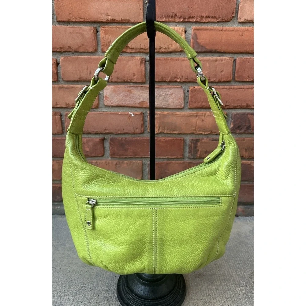 TIGNANELLO Pebbled Leather Green Hobo Zip Top Purse Bag Shoulder Y2K 90's
